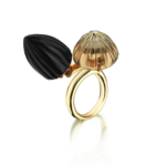 Double Dome Gold Ring Smoky Topaz & Quartz