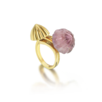Double Dome Gold Ring Gold & Pink Amethyst